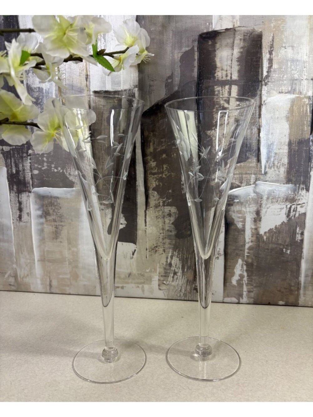Princess House Heritage Crystal Fluted Champagne Glasses Pair Bridal Wedding
